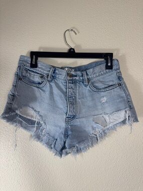 Free People We The Free Blue Distressed Denim Women's Jean Shorts Size 27